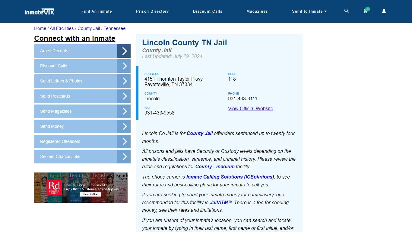 Lincoln County TN Jail - Inmate Locator